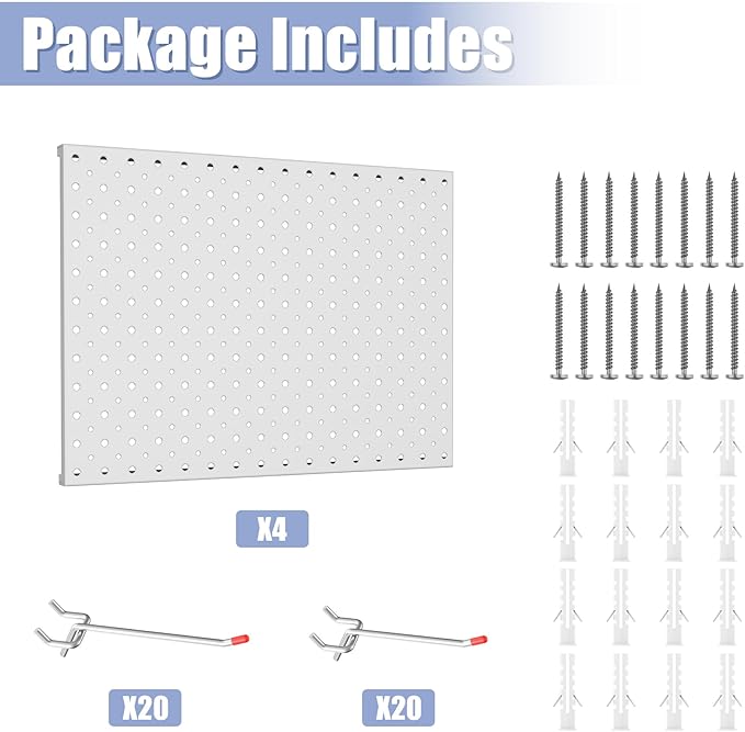 WALMANN 12 x 16 in Metal Pegboard Panels and Hooks for Garage, Tool Organizer Pegboard with Hook - Compatible with 1/8" & 1/4