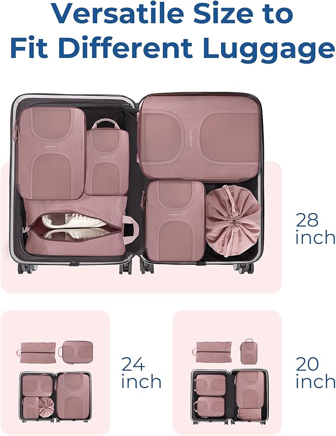 BAGSMART Compression Packing Cubes, 6 Set Packing Cubes for Suitcases, Lightweight Suitcases Organizers Bag Set & Compression
