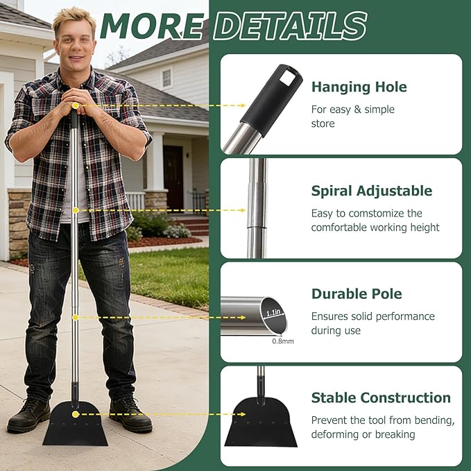 Floor Scraper Multifunctional Garden Shovel with 82” Adjustable Handle & Sharp Blade Heavy Duty All Steel Flat Shovel for Sidewalks Lawn Driveway Garden Weed Ice Dirt Moss Removal