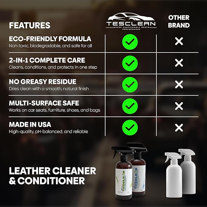 Tesla Leather Seat Cleaner & Conditioner, Made in the USA, Tesla Cleaning Kit Interior V egan Conditioner Electric Vehicle In