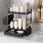 2-Tier Bathroom Counter Organizer with Drawer and Basket, Wood Countertop Organizer for Storage, Skincare Organizers for Vani