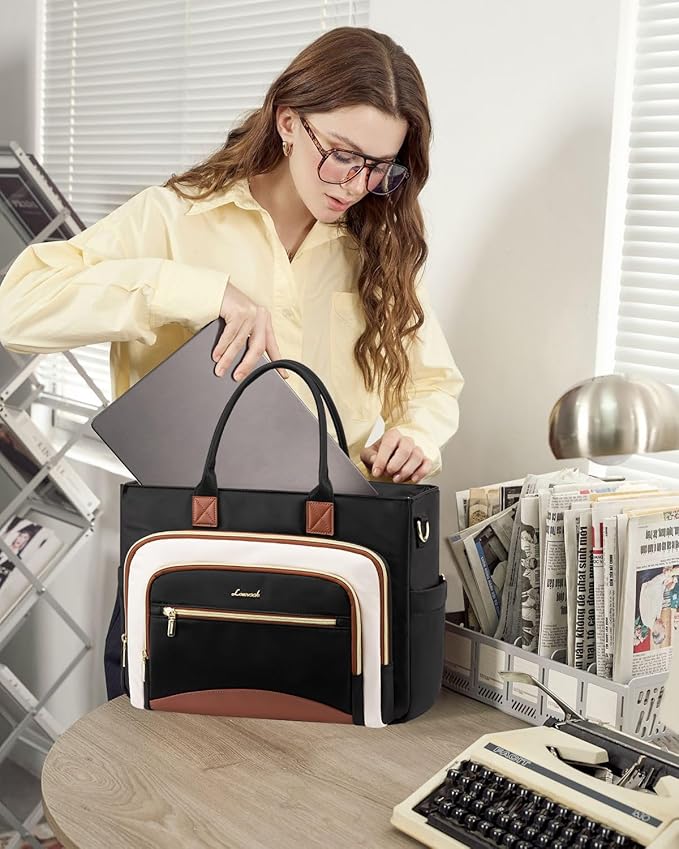 LOVEVOOK Teacher Tote Bag for Women,Laptop bag with Large Cup Holder,Work bag with Accordion File Organizer Pocket,Multi-Pock