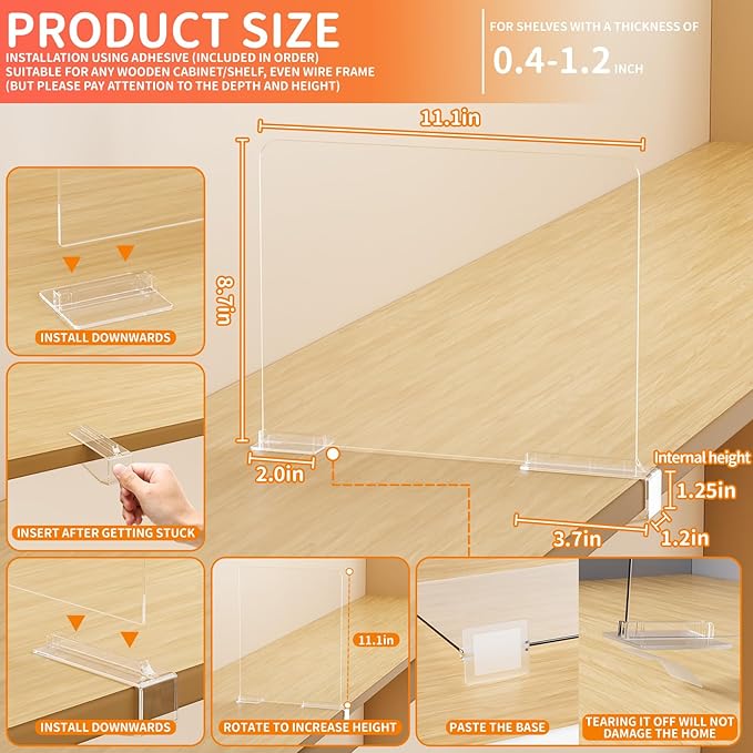Yieach 10 Pack Towel,Sweater,Purse Organizer and Acrylic Shelf Dividers for Closet Organization - Adjustable Height - Vertica