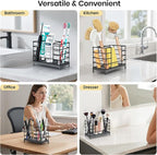 Toothbrush Holder with Quick Drying Mat—Toothbrush and Toothpaste Holders for Bathrooms—5 Slots Openwork Design Black Toothbr