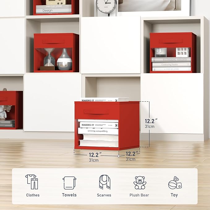 DIMJ Cube Bins, 12.2-Inch Storage Bins Cubes with Window, 6 Packs Collapsible Storage Bins with Handles, Closet Storage Baske