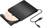 External CD/DVD +/-RW Drive for Laptop, USB 3.0 & USB-C Portable CD DVD Writer Burner Reader, Ultra-Slim External DVD Drive Compatible with PC, MacBook Pro/Air, Windows 11/10/8/7, Linux(Black)