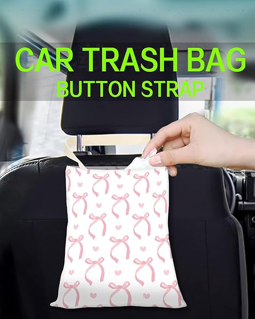 Car Trash Can, Durable Hanging Car Trash Garbage Bag, Cute Automotive Garbage Cans Organizer, Cute Pink Bow