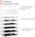 Sorbus Acrylic Makeup Organizer Set, 6-Drawer Vanity & Countertop Cosmetic Storage with Small & Wide Compartments, Clear Make