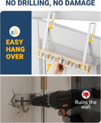 Lorbro Broom Holder Door Mount, Over the Door Broom and Mop Holder with 2 Over Door Hooks, Wood Broom Hanger, Tool Rack Organ