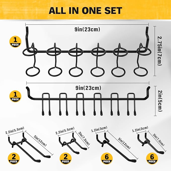 ELEAD 200-Piece Extra Thick Pegboard Hooks Set, 1/4" Heavy Duty Black Peg Board Organizer Accessories, Metal Pegboard Accesso