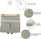 4 Pcs Wall Hanging Storage Caddy Bags, Wall Hanging Organizer Bag with Hooks, Linen Cotton Fabric Hanging Wall Door Organizer