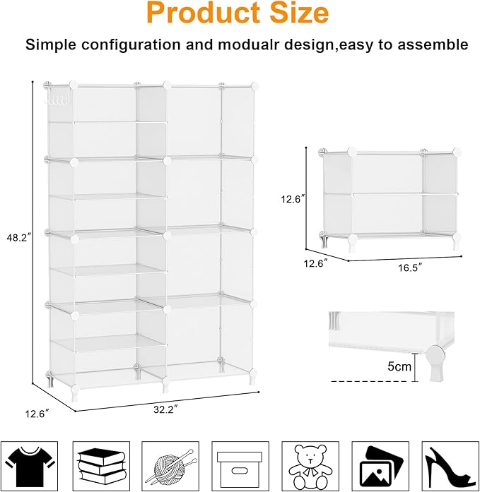 AWTATOS Closet Organizer 8 Cube Storage Shelves Clothes Organizers Closet Storage Stackable Cubby Shelving for Closet Bedroom