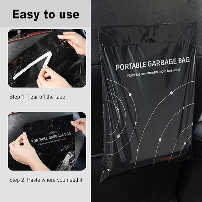 Disposable Trash Bags for Cars, Vomit Bags Pack of 40, Portable Drawstring, Paste Dual-Use Self Adhesive Cleaning Bags, Easy Stick on and Hanging, for Cars Kitchens Bedrooms Travel Office (Black)