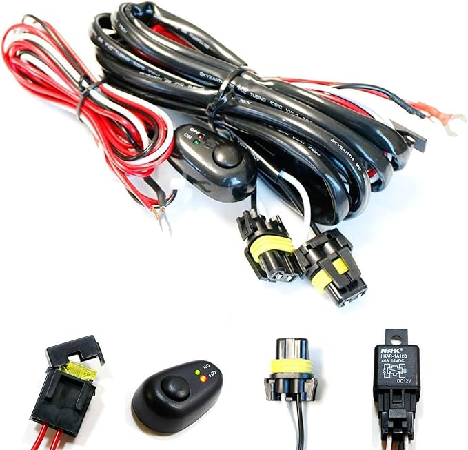iJDMTOY 9005 9006 H10 Relay Harness Wire Kit with LED Light ON/Off Switch Compatible with Automtive Driving Light, Fog Light, Retrofit, Off-Road Lighting, etc