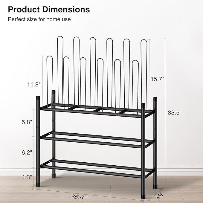 STO STO Detachable Shoe and Boot Rack Organizer, Metal Stackable Boot Rack for 6 Pairs, 2-Tier Shoe Rack for 9 Pairs, Adjusta