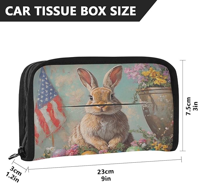 Car Tissue Holder Car Visor Organizer Tissue Box Holder for Car Sun Visor Organizer with Car Vehicle Accessories Essentials Interior for Women Men Bunny Easter Egg American Flag