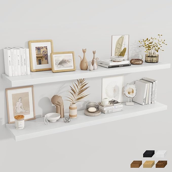Fun Memories 12 Inch Deep Floating Shelves, 67 Inch Long Extra Large Floating Shelves Set of 2, Rustic Wood Wall Shelves for 
