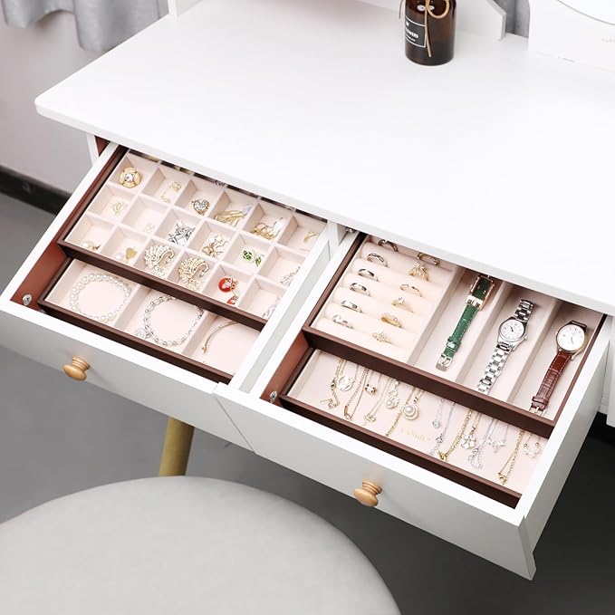 LANDICI Stackable Jewelry Organizer Trays 4 Set,PU Leather Jewelry Organizer Drawer,Jewelry Storage Display Tray for Earring 