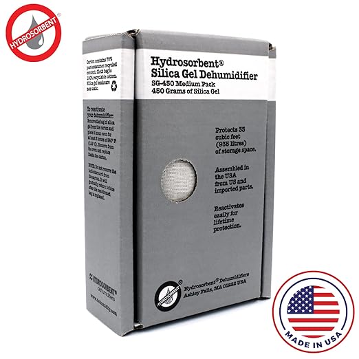 HYDROSORBENT Gun Safe Dehumidifier Rechargeable Silica Gel 450 Gram Carton. Moisture Absorber. Reusable Desiccant