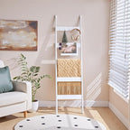 HOOBRO Blanket Ladder, 5-Tier Towel Rack with Hooks, Wall-Leaning Blanket Rack, Decorative Display Ladder Shelf, for Scarves,