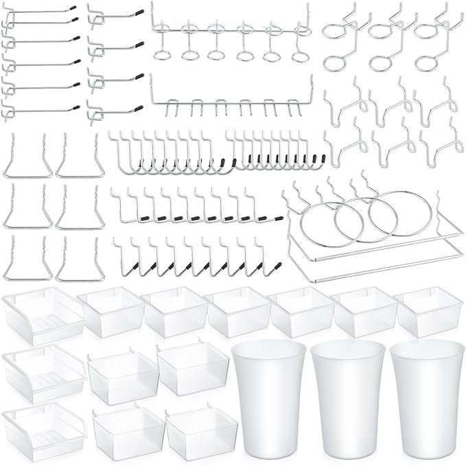 Zubebe 106 Pcs Pegboard Hooks Assortment with Bins, Pegboard Accessories Organizer Kit Include Bins with Hooks and Loops Pape