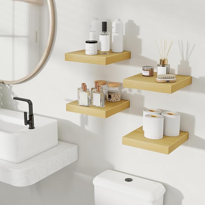 Fun Memories Rustic Wood Floating Shelves for Wall, Space-Saving Wall Mounted Shelves for Bathroom, Bedroom, Living Room and 