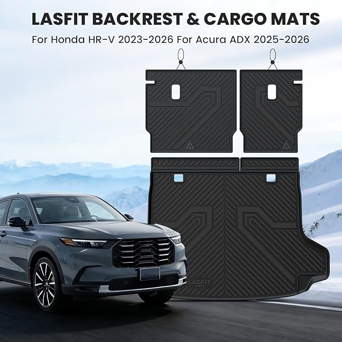 LASFIT Cargo Mat with Backrest Mat for Honda HRV 2023-2026 & for Acura ADX 2025-2026, All Weather TPE Custom Fit Trunk Mat Cargo Liner with Seatback Mat Accessories, Black