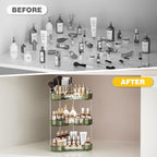 Asayuee 3-Tier Corner Bathroom Counter Organizer with Top Toothbrush Holders,Large Makeup Organizer Countertop with Brush Hol