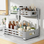 2 Pack 19IN-Depth Under Sink Organizer,Pull Out Cabinet Organizer With Smooth Cylindrical Rail,Metal Slide Out Drawer for Kit