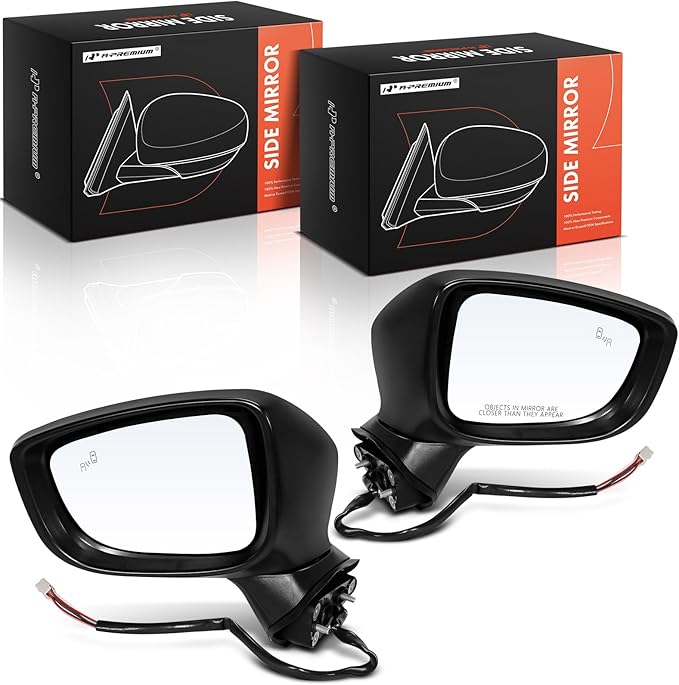 A-Premium Pair (2) Driver and Passenger Side Power Door Mirror - Compatible with Mazda 3, 3 Sport, 2014 2015 2016 - Non-Heate