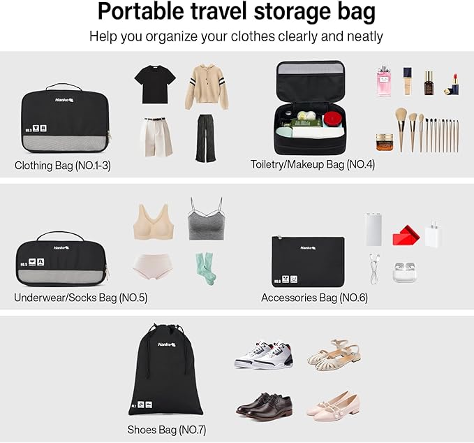 Hanke 7 Set Compression Packing Cubes for Travel, Expandable Large Packing Cubes for Suitcases and Backpack, Luggage Packing 