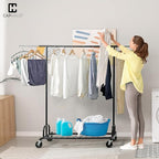 CAPHAUS Heavy Duty Clothes Rack, 440LBS Capacity Rolling Clothing Rack for Hanging Clothes, Adjustable Metal Wardrobe Rack, P