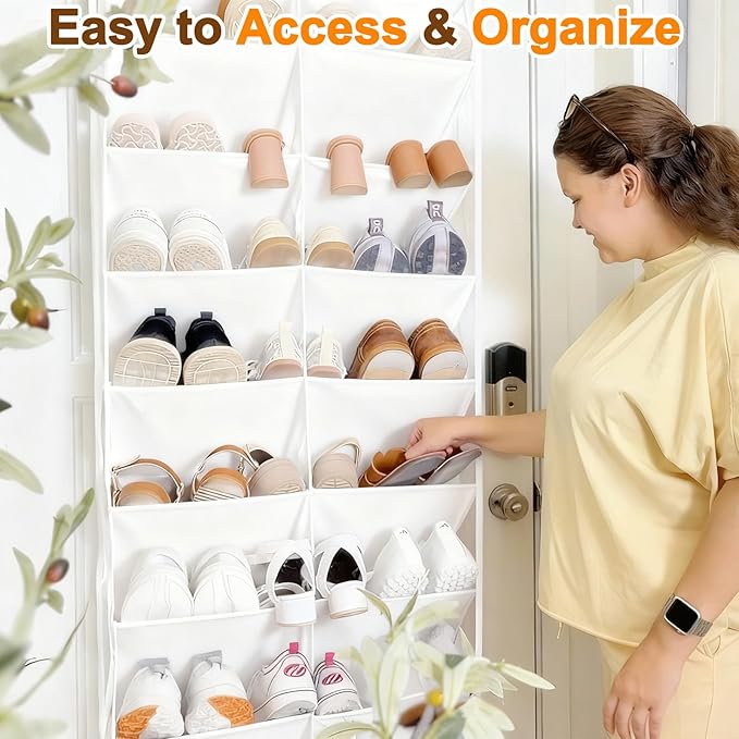 UVIAHOMI 20-30 Pairs Over the Door Shoe Organizer, Clear Pockets Hanging Shoe Storage for Closet, 10-Tier Door Shoes Rack, Ha