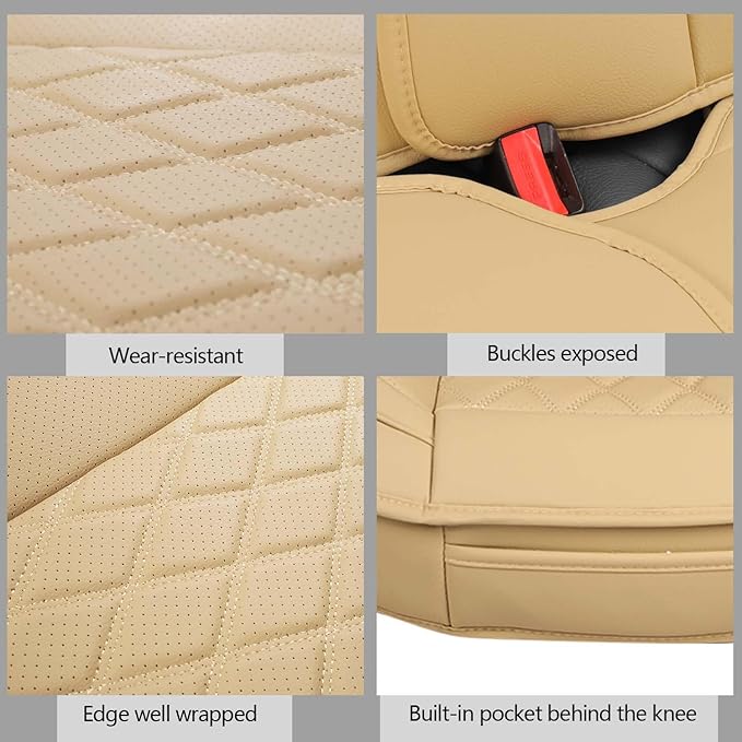 MIROZO Seat Covers Beige, Car Seat Covers Full Set Automotive Seat Covers Leather Seat Covers Car Seat Protector Universal Ve
