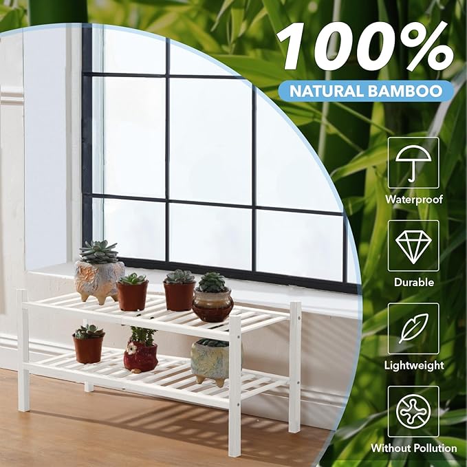 2 Tier Bamboo Shoe Rack Storage Organizer for Closet, Multifunctional Stackable Free Standing Shoe Shelf Organizer for Small 