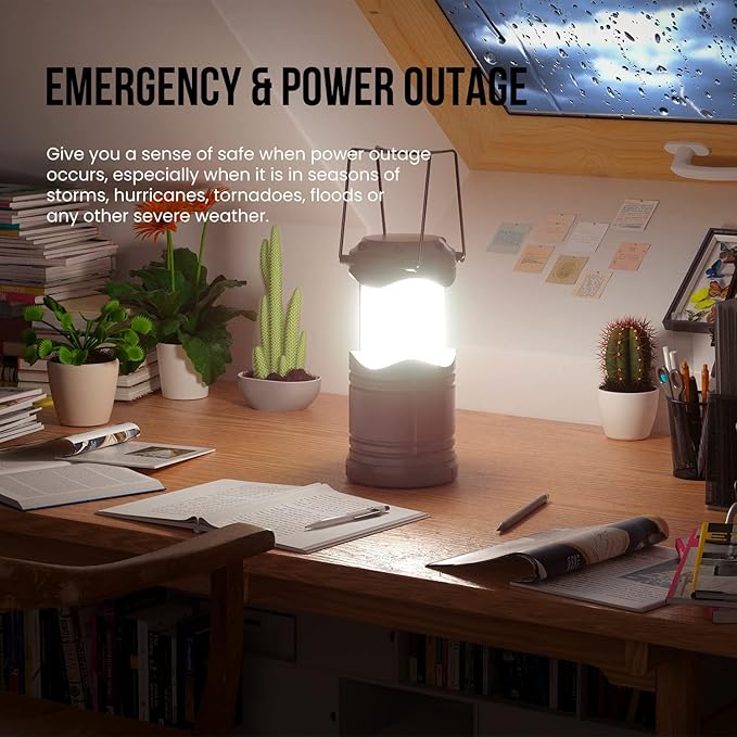 Lichamp LED Camping Lantern, 4 Pack Battery Powered Flashlight for Power Outages, Portable Collapsible Hanging Light Essentia