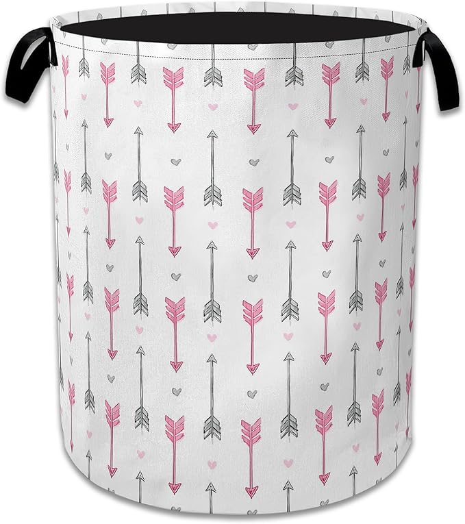 Pink Arrow Laundry Basket Collapsible Laundry Hamper with Handle, Oxford Clothes Toy Storage Bin for Bathroom Bedroom Room De
