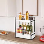 2-Tier Wooden Counter Shelf with Drawer, Vanity Tray for Organization and Decor, Countertop Organizer for Bathroom and Kitche