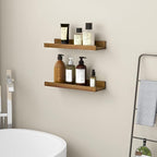 16 Inches Floating Shelves for Wall, Solid Pine Wood Picture Ledge Shelves, Walnut Wall Shelves with Lips, Nursery Book Shelv
