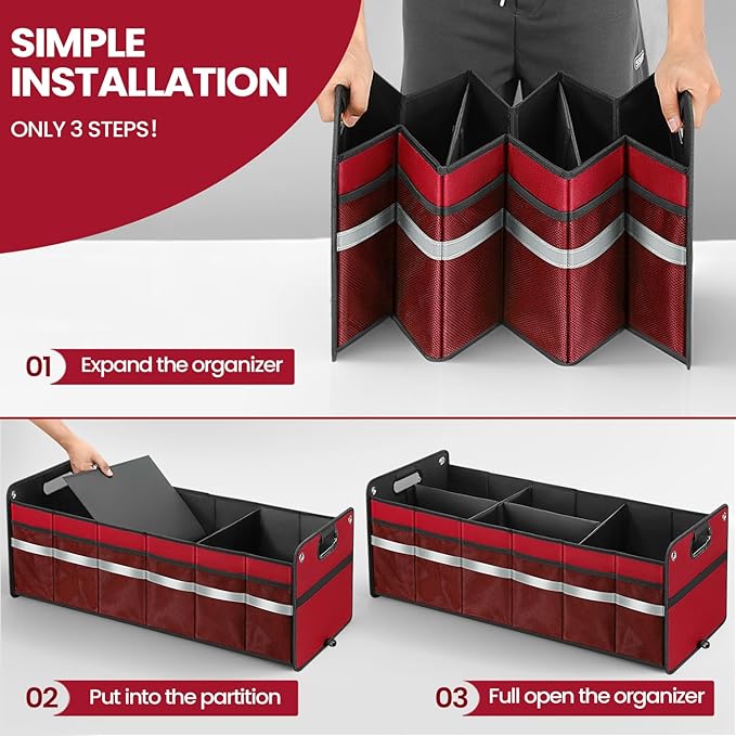 Car Trunk Organizer, Car Storage Organizer, Collapsible Multi Compartment for Car, Suv, Sedan, Truck, 100L, Extra Larger