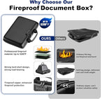 Fireproof Document Box, Hard Case Fireproof File Organizer Box with Lock and 13 Pocket Accordion File Folder, Portable Safe B