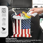 Car Garbage Can, Seat Back Hanging Cute Car Trash Can Bag, Car Organizer and Storage Bag for Travelling, Outdoor Retro American Flag