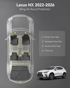 3W Floor Mats & Cargo Liner Fit Lexus NX/ NX250/ NX350 2022-2025 2026 (Not Fit for NX350h/ NX450h+), TPE All Weather Custom Fit Floor Liner for Lexus NX, 1st & 2nd Row Full Set Car Mats, Black
