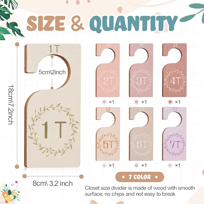 Patelai 7 Pcs Wooden Baby Closet Dividers for Clothes Organizer 1T to 7T Hanger Closet Dividers Nursery Organization for Home