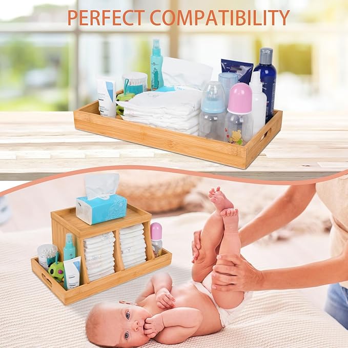 Three colors Bamboo Diaper Organizer, Wooden Diaper Caddy, Changing Table Organizer Storage Organizer, Nursery Baby Organizat