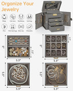 AKOZLIN 4-Tier Jewelry Box Leather Jewelry Storage Organizer with 3 Drawers Lockable for Women Girls Ring Necklace Earring Br