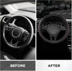 Road Comforts Leather Steering Wheel Cover with Decorative Trim and Piping, Anti-Slip Breathable Design, Fits 14.5–15 Inch Ro