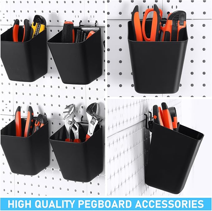 Uiifan 18 Set Pegboard Bins Kit Plastic Pegboard Cups with Metal Hooks Wall Containers Organizer Accessories with Label Stick