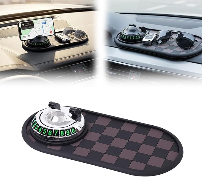Multifunctional Car Anti-Slip Mat with 360° Rotating Phone Holder & Temporary Parking Number, Anti Slip Mat for Car Dashboard