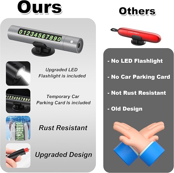 Upgraded 2026 Safe Hammer Glass Breaker Flashlight Car Parking Card, Seatbelt Cutter Window Breaker Emergency Escape Tool Gla